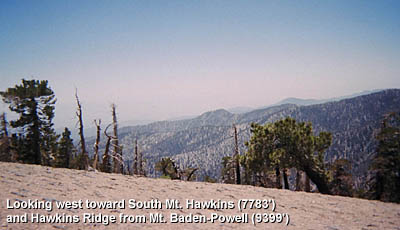 View west toward South Mt. Hawkins and Hawkins Ridge