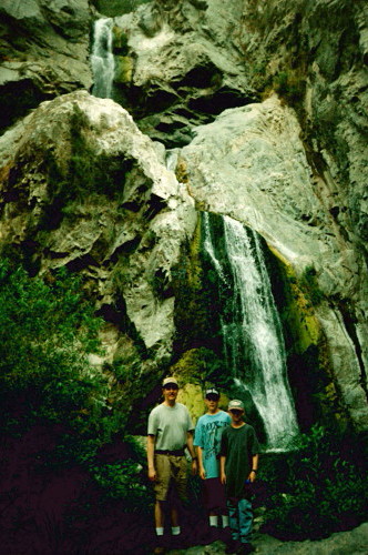 Dan, Micah, and Ricky at Fish Canyon Falls, May 24, 1997