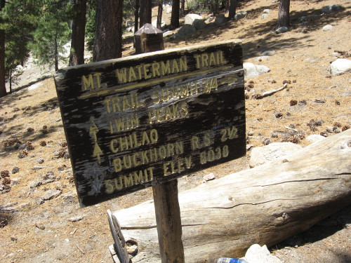 Mount Waterman Trail Junction sign